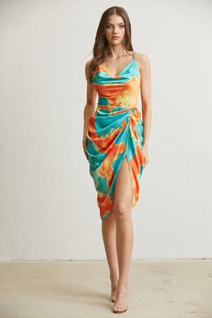 Barcelona High Split Satin Dress - Fashion Elixir