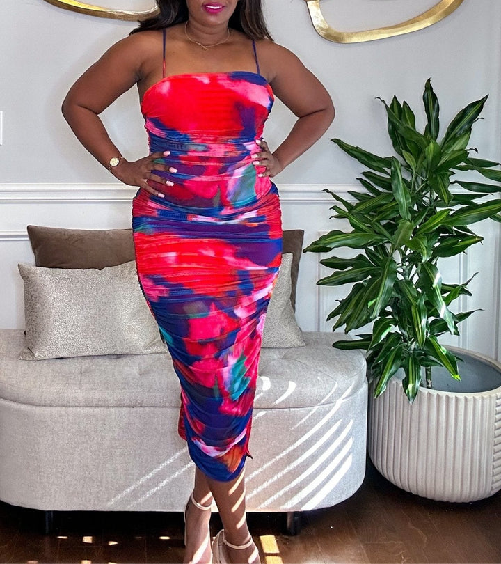 Teyana Multi - Color Ruched Dress - Fashion Elixir