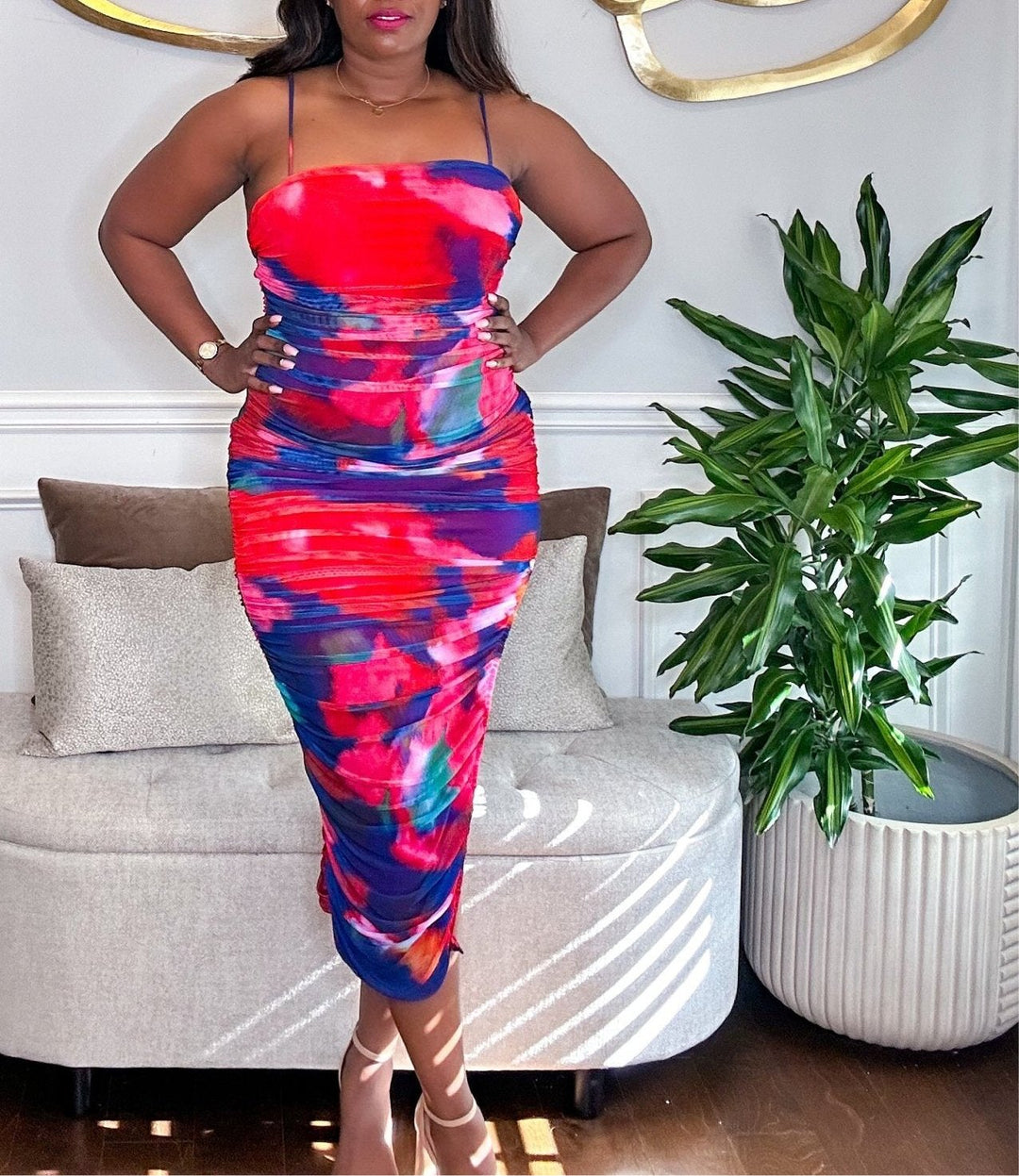 Teyana Multi - Color Ruched Dress - Fashion Elixir