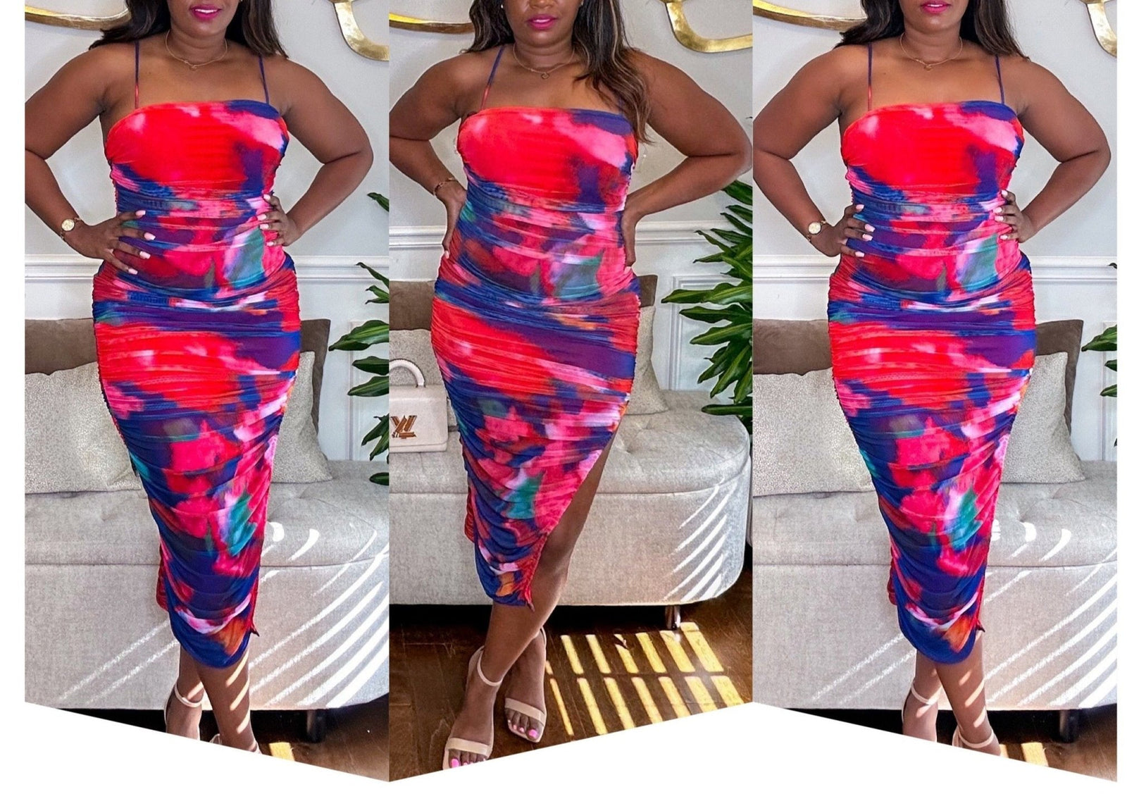 Teyana Multi - Color Ruched Dress - Fashion Elixir