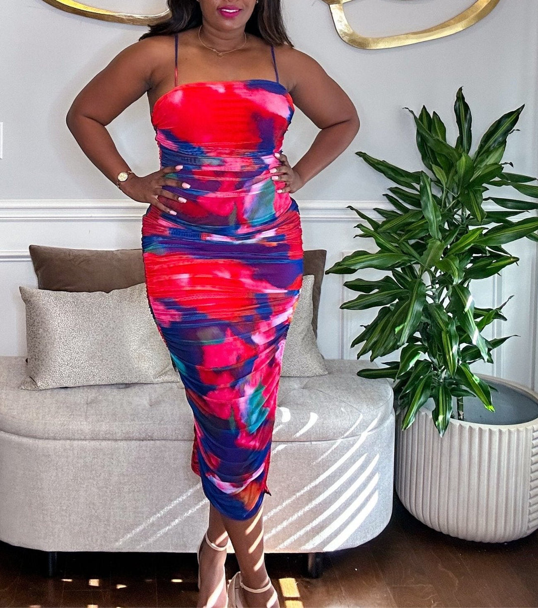 Teyana Multi - Color Ruched Dress - Fashion Elixir