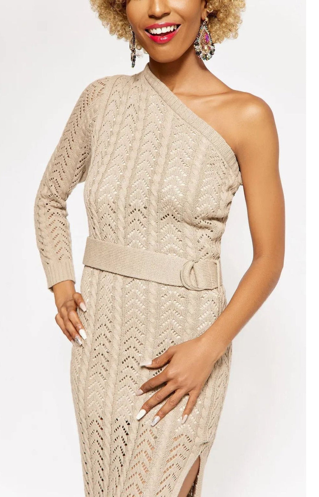 Cable Knit Sweater Dress w/ Split - Fashion Elixir