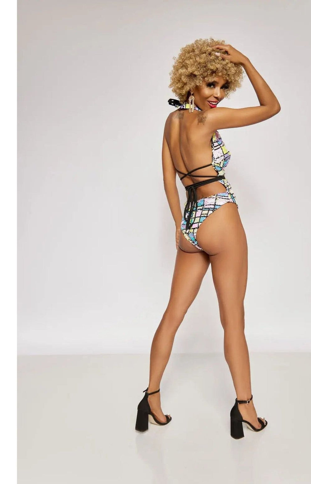 Sequined Sleeveless Halter Bodysuit - Fashion Elixir