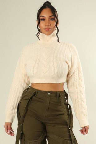 Twisted Cable Knit Crop Sweater - Fashion Elixir